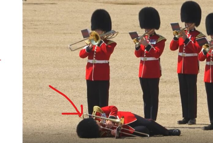 At least three troops have fainted in the heat this afternoon during a royal military parade on Saturday.