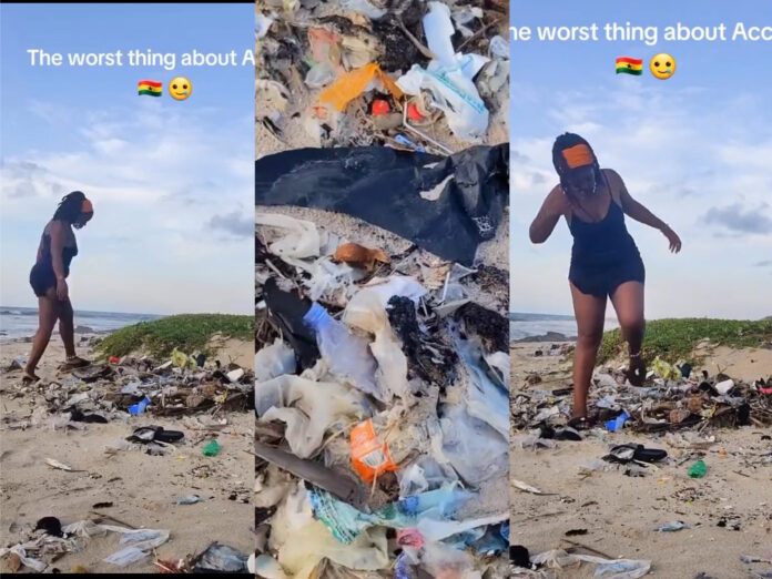American lady fumes over garbage at Labadi Beach