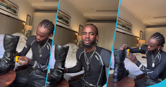 Black Sherif Polishes His Giant Black Boots, Video Causes A Stir: 
