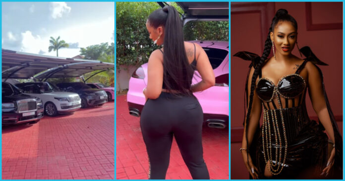 Hajia4Reall Rolls Royce, Bentley, Range Rover & Other Expensive Cars In Her Mansion Pop Up In Video