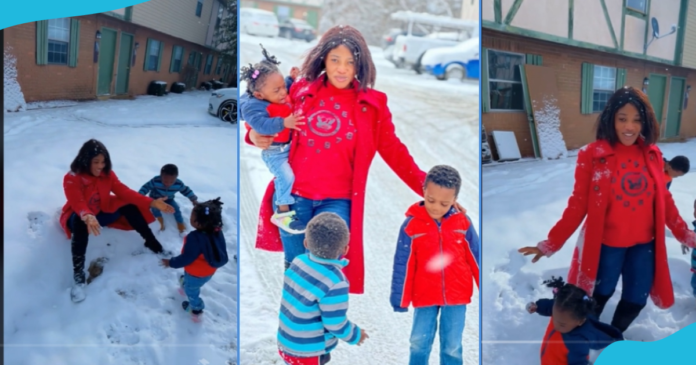 Lil Win's Wife Maame Serwaa Plays With Her Three Kids In Snow Abroad, Video Warms Hearts