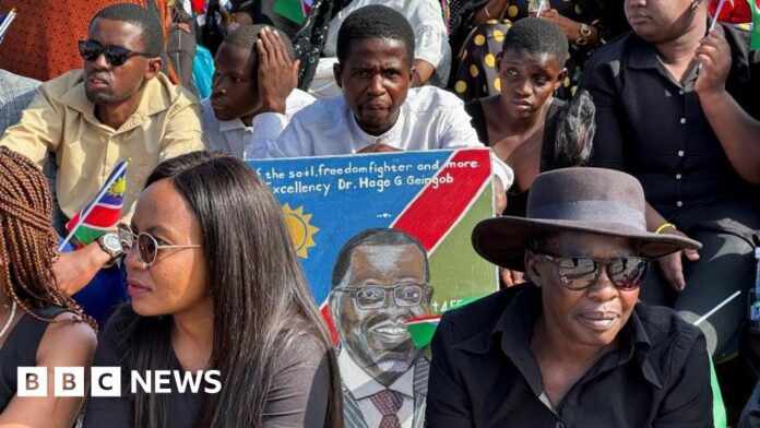 Surge in patriotism as Namibia president laid to rest Surge in patriotism as Namibia president laid to restA huge crowd attends Hage Geingob's funeral following his death at the age of 82 from cancer.Africa