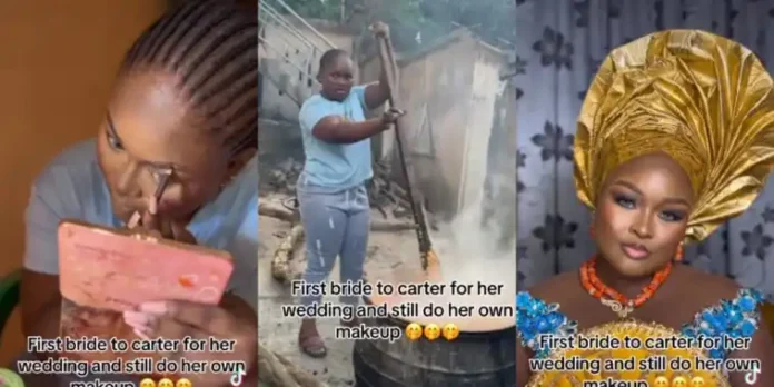 Nigerian bride cooks, does her makeup on her wedding day