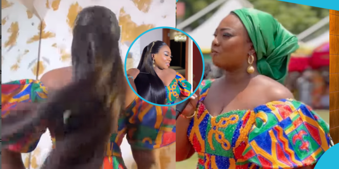 Classic Stacy Amoateng captivates fans with her regal kente gown look