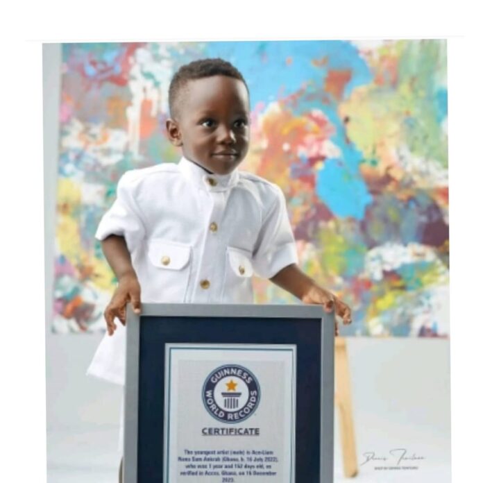 One-year-old Ace-Liam receives his Guinness World Record Youngest Male Painter certificate