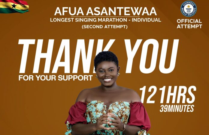 Afua Asantewaa concludes second GWR Singathon attempt at 121 hours