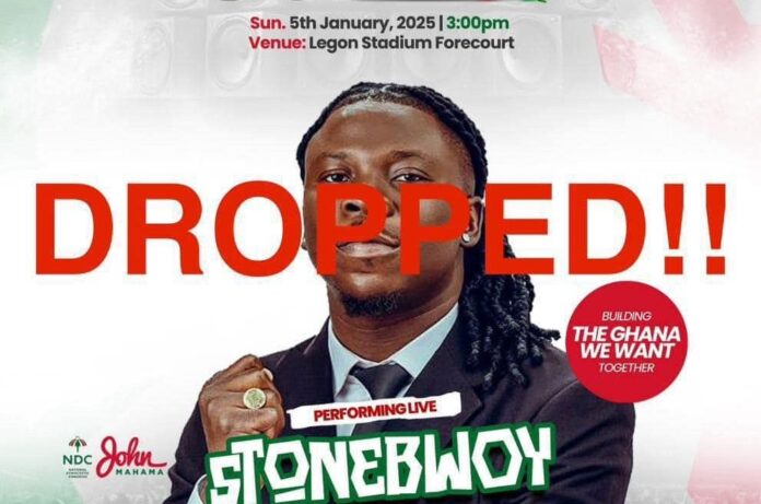 Stonebwoy dropped from NDC victory concert after grassroots backlash Stonebwoy dropped from NDC Victory Concert after grassroots backlash